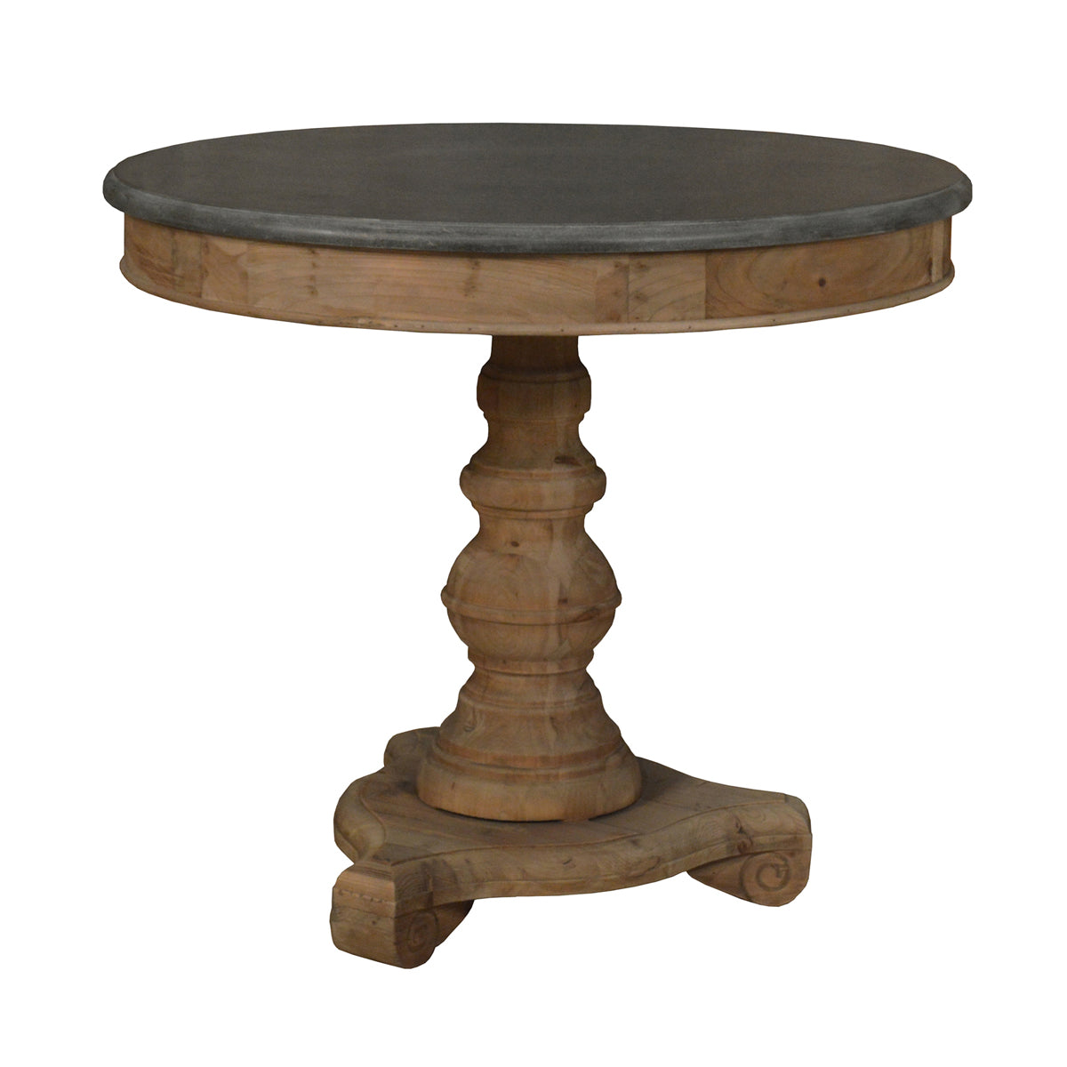 Breakfast dining table with stone top on a natural-finish base