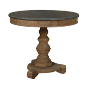 Breakfast dining table with stone top on a natural-finish base