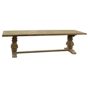 Reclaimed pine dining table in natural finish with turned baluster legs
