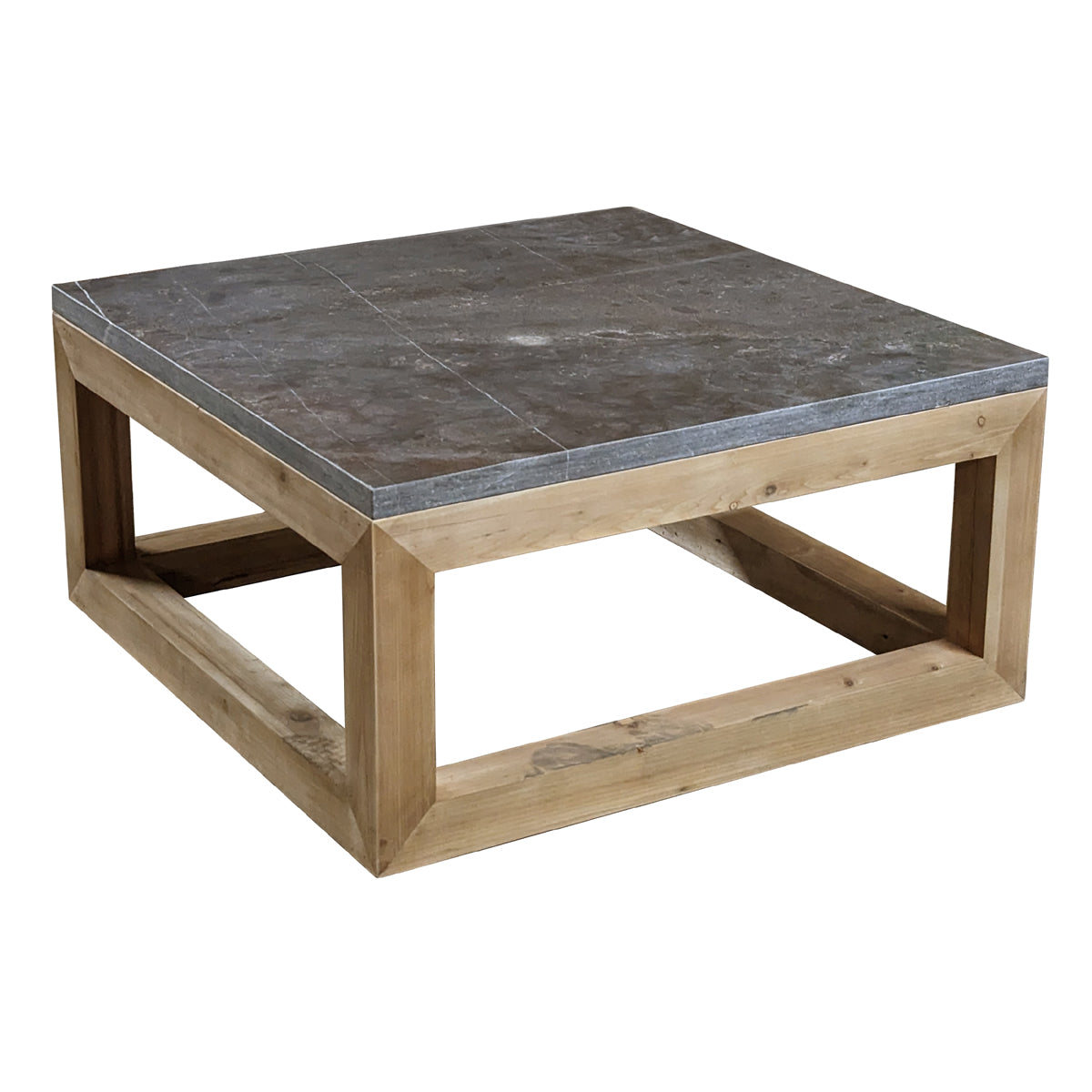 Square Natural Pine Coffee Table with Stone Top