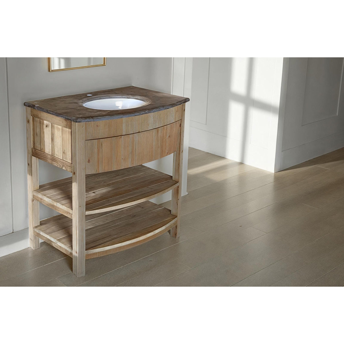 Bowfront Galleried Vanity in Natural
