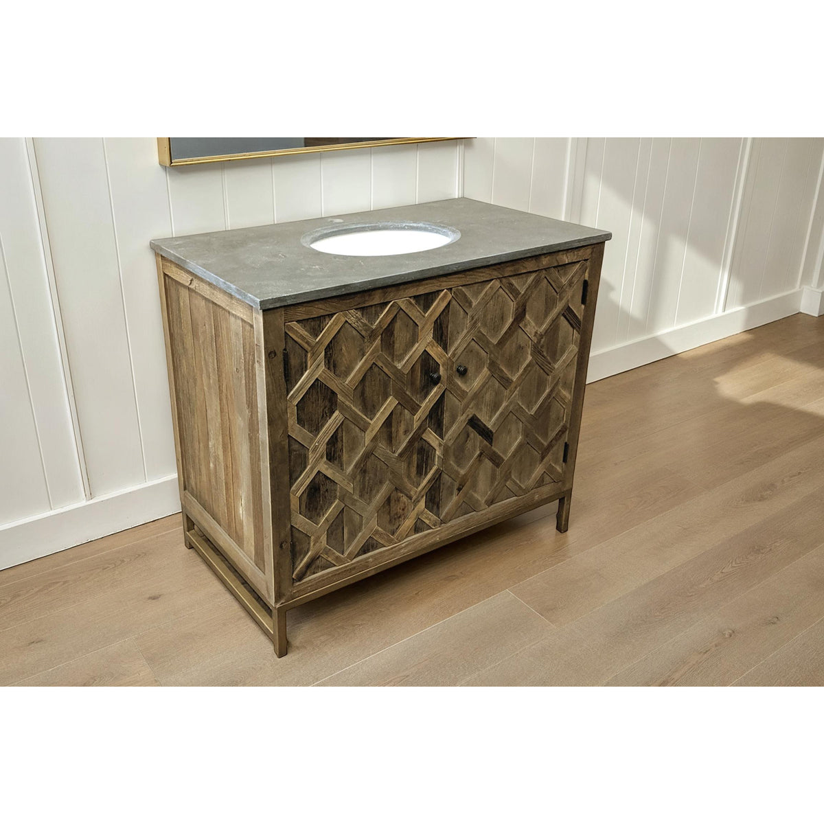 Diamond Embossed Vanity with Blue Stone Top