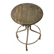 Bar stool with a natural elm seat on an open adjustable-height metal base