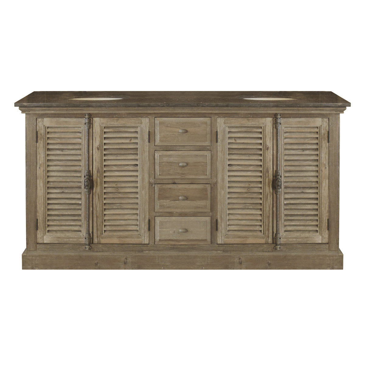 Large Double Vanity with Louvered Doors in Washed Finish