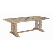 Reclaimed pine dining table with blue stone inset and turned legs