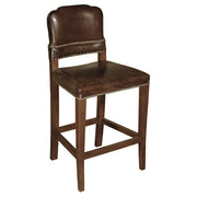 Counter stool upholstered in vintage cigar leather on a wood frame