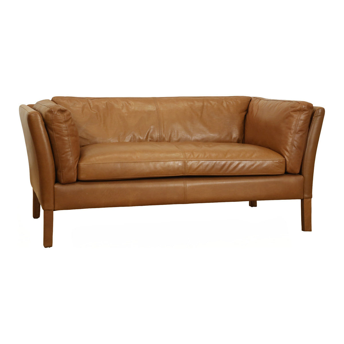 Reggio two-seater sofa in soft Old Saddle Nut leather with a relaxed silhouette
