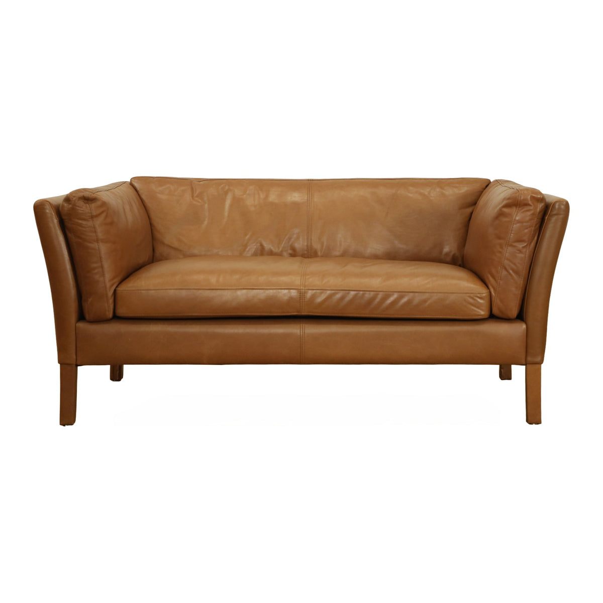Reggio two-seater sofa in soft Old Saddle Nut leather with a relaxed silhouette