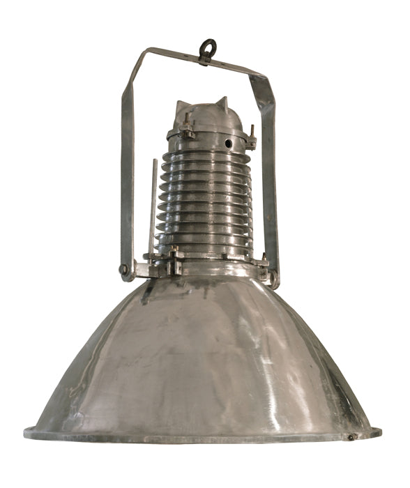 Large shiny longneck aluminum marine hanging light, salvaged and restored