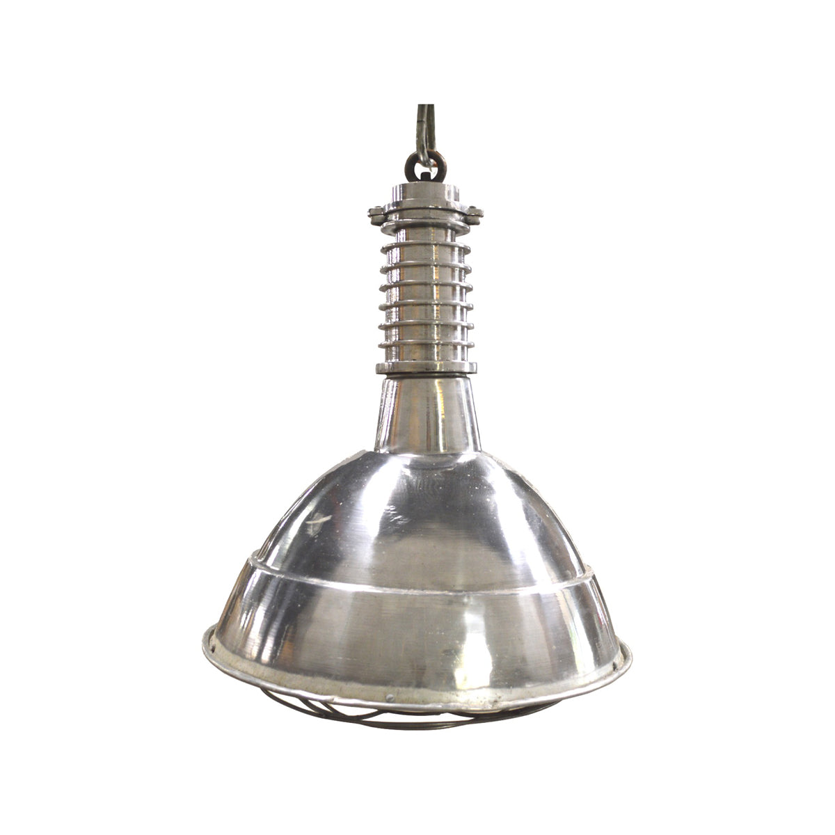 Shiny aluminum marine hanging light with protective iron grill