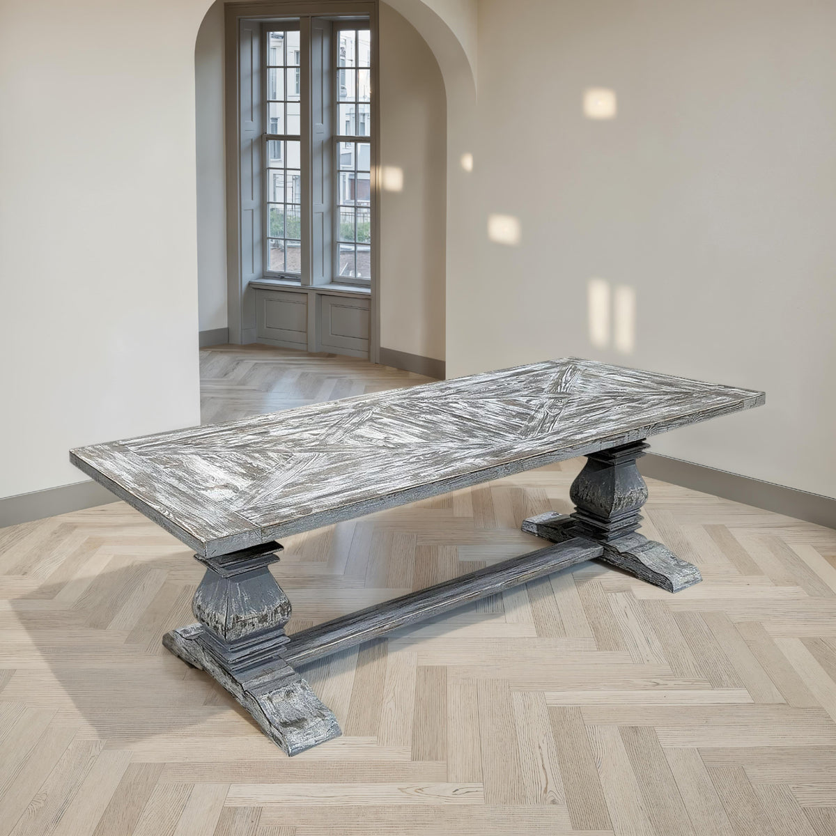 Reclaimed Pine Parquet Top Baluster Table