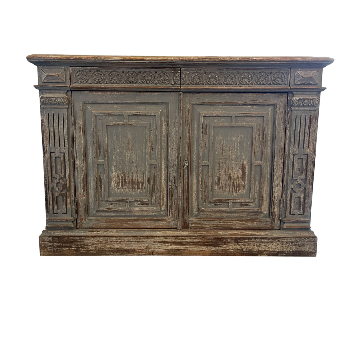 Reclaimed pine column sideboard with paneled doors framed by vertical columns