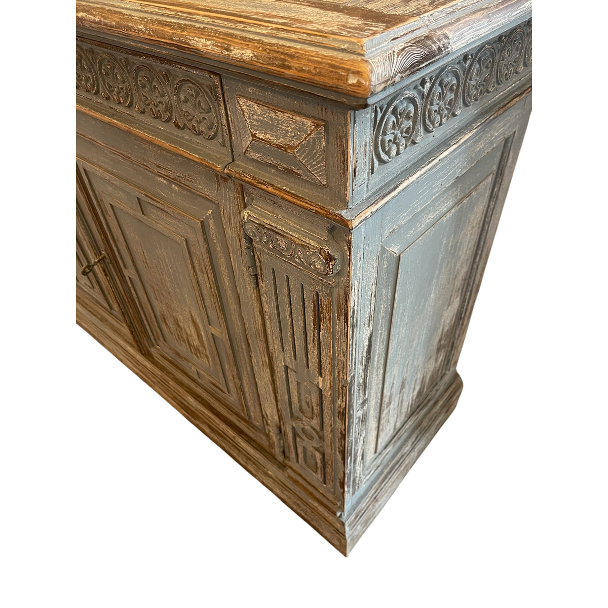 Reclaimed pine column sideboard with paneled doors framed by vertical columns