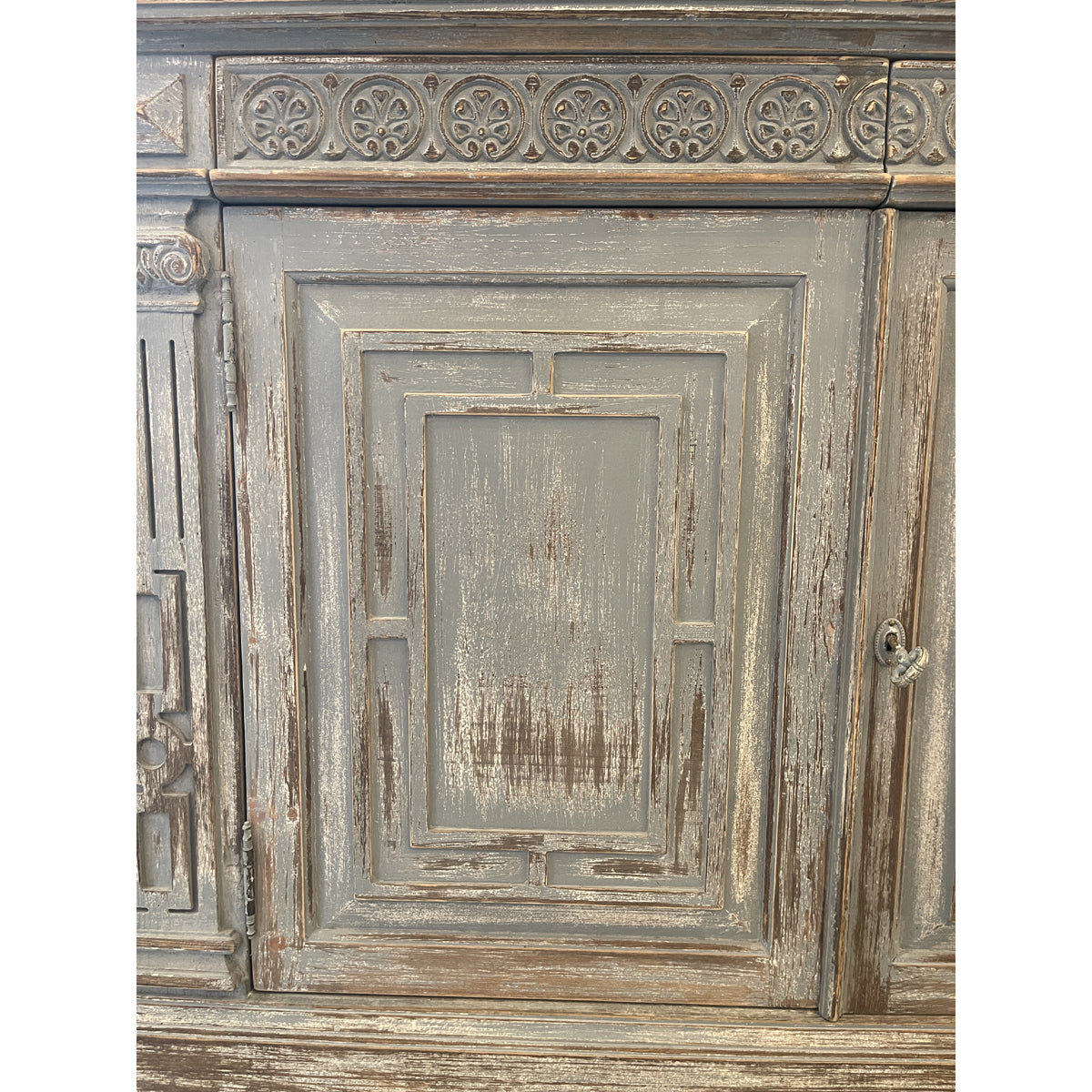 Reclaimed pine column sideboard with paneled doors framed by vertical columns