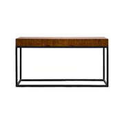 Console table with molded fiberglass top on a rectilinear iron base
