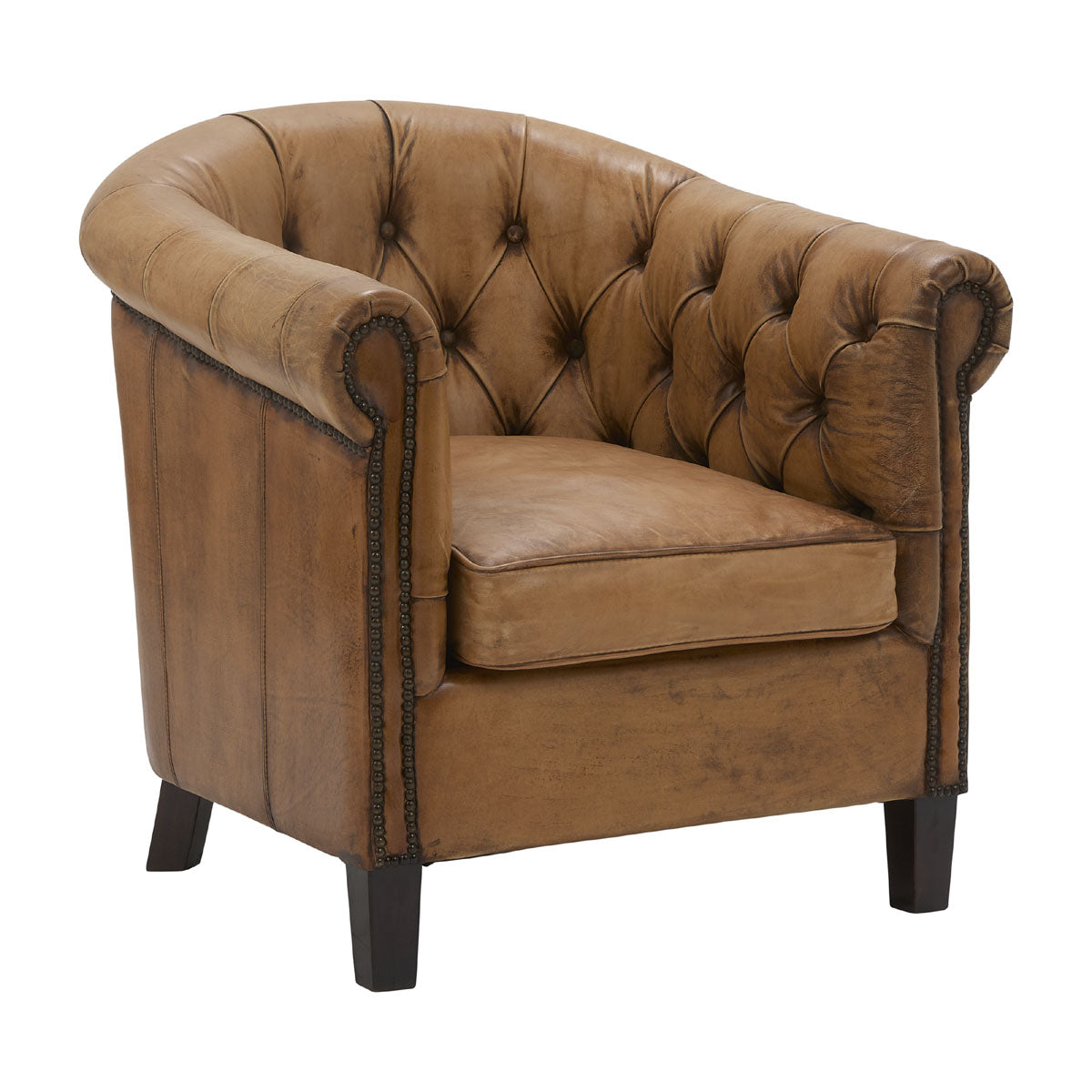Burton Tufted Club Chair in Antique Buffalo Leather