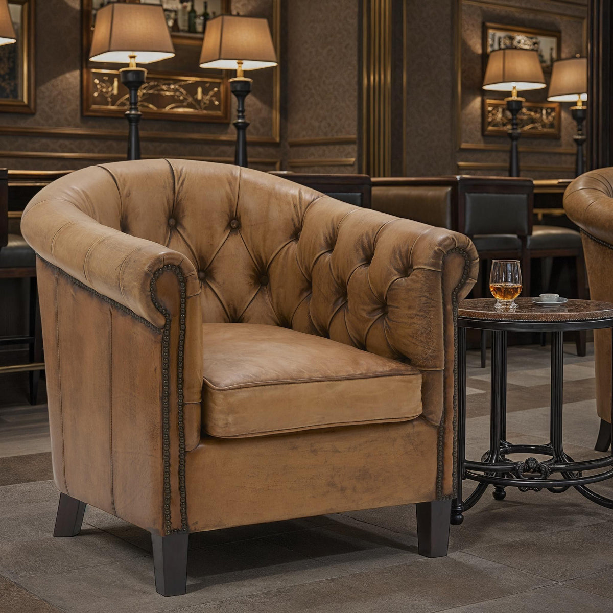 Burton Tufted Club Chair in Antique Buffalo Leather