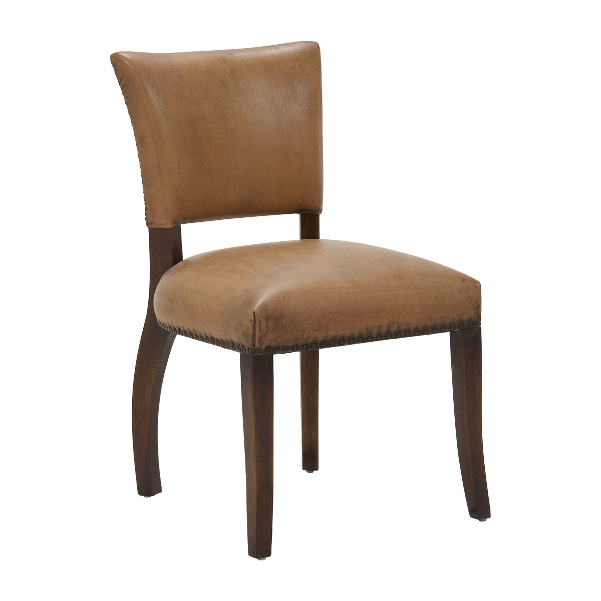 Side chair upholstered in antique buffalo leather on a birch frame