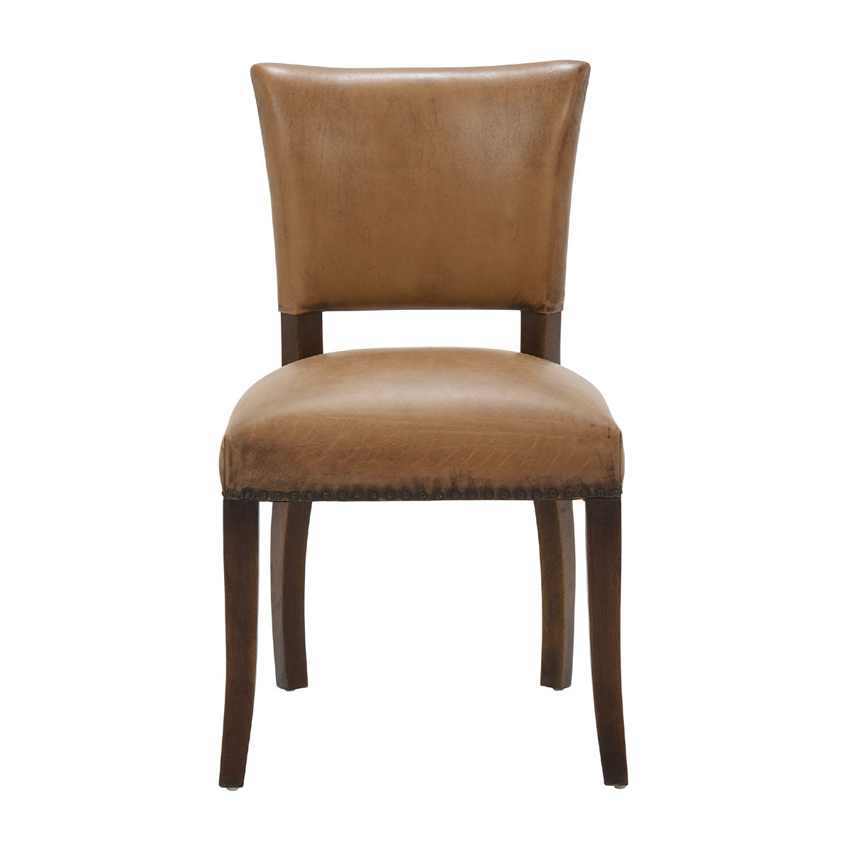 Side chair upholstered in antique buffalo leather on a birch frame
