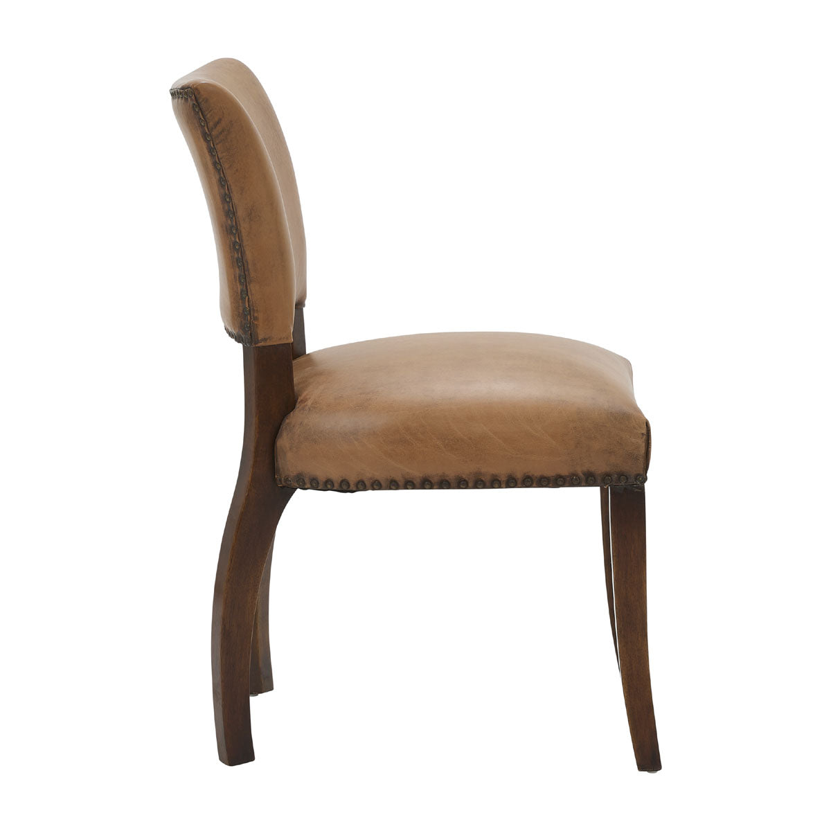 Side chair upholstered in antique buffalo leather on a birch frame