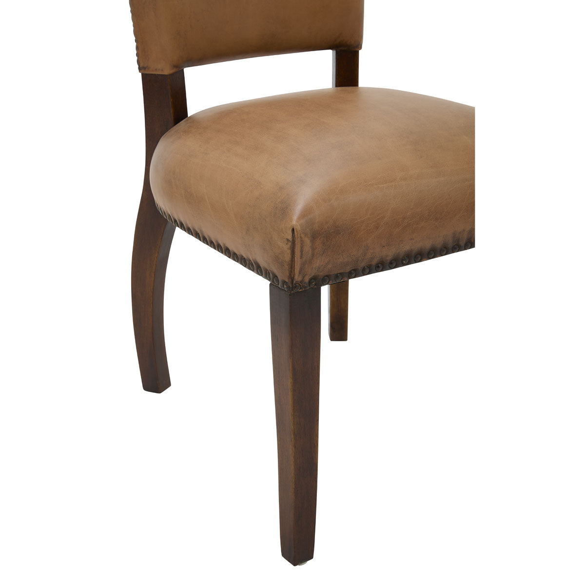 Side chair upholstered in antique buffalo leather on a birch frame