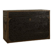 Reclaimed pine storage trunk with hand-studded metal detailing