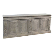 Reclaimed pine sideboard with carved door fronts and four integrated drawers