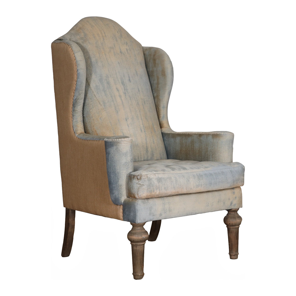 Cheltenham Chair in Blue Velvet and Burlap