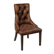 Side chair in a vintage dark brown finish with an upholstered seat