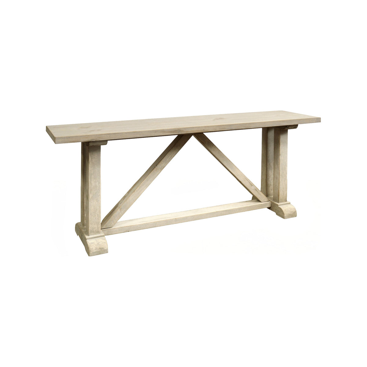 Reclaimed pine console table with exposed angled bracing