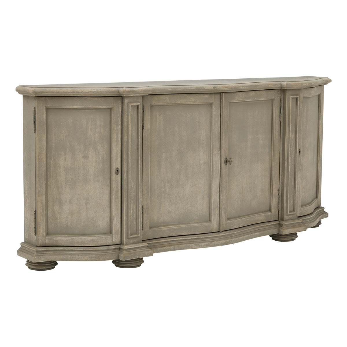 Aspatria reclaimed pine sideboard with paneled doors and a gently contoured profile