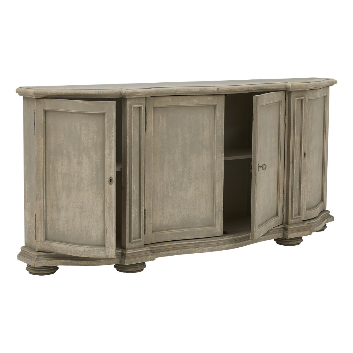 Aspatria reclaimed pine sideboard with paneled doors and a gently contoured profile
