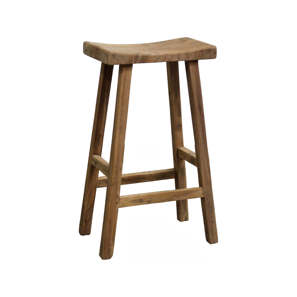 Solid teak barstool with a contoured seat and open frame