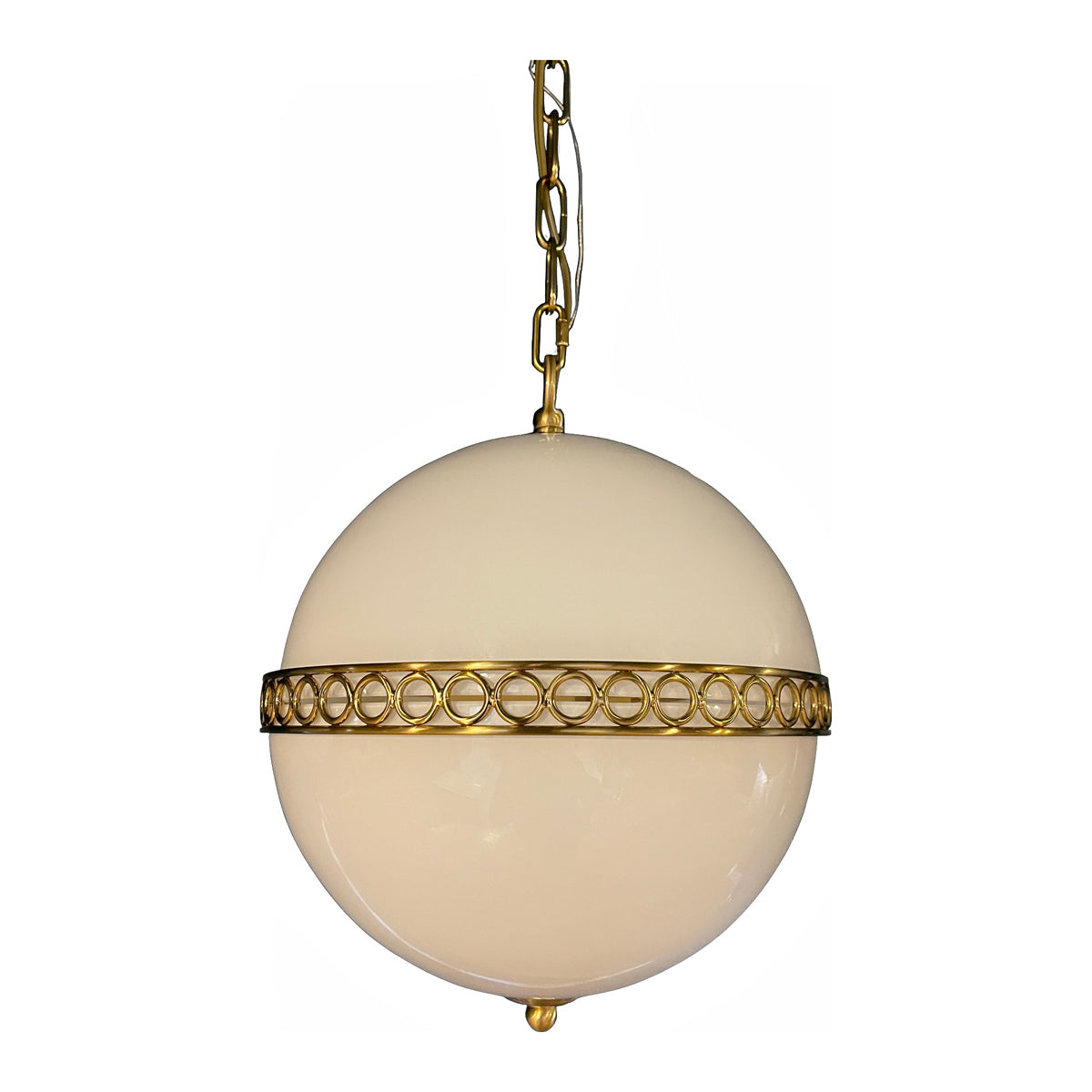 Marlow chandelier with spherical opaline glass globe and brass fitting