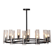 Radnor matte black chandelier with cylindrical glass sleeves on a metal ring