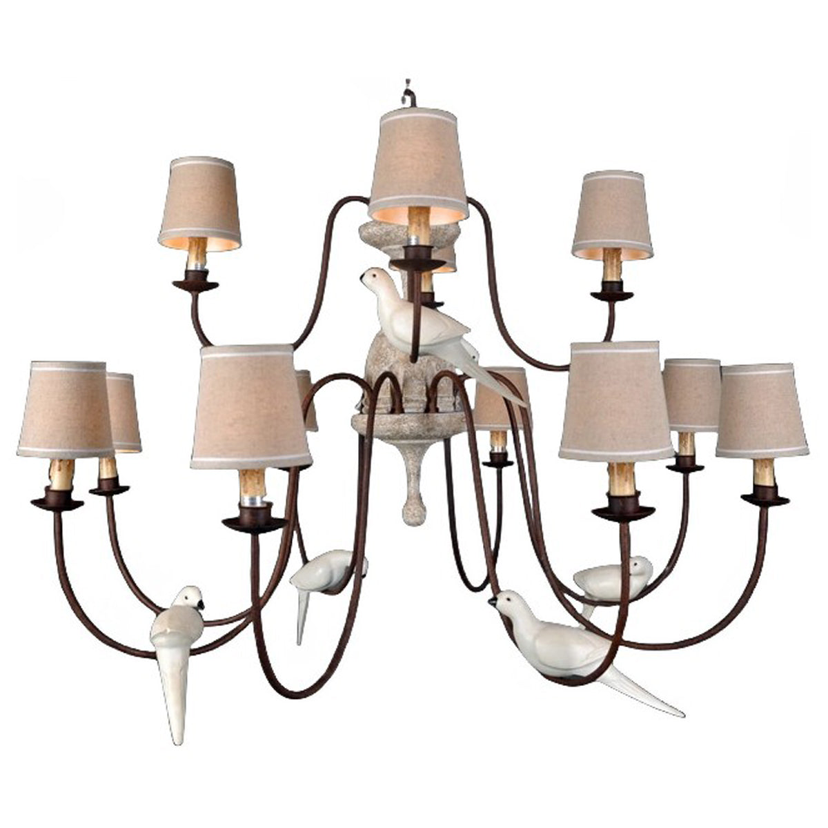 Eaton chandelier with washed wood and rust-finish metal multi-arm frame