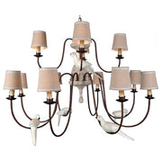 Eaton chandelier with washed wood and rust-finish metal multi-arm frame