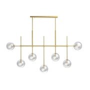 Beech Grove brass chandelier with vertical drops and clear glass globes