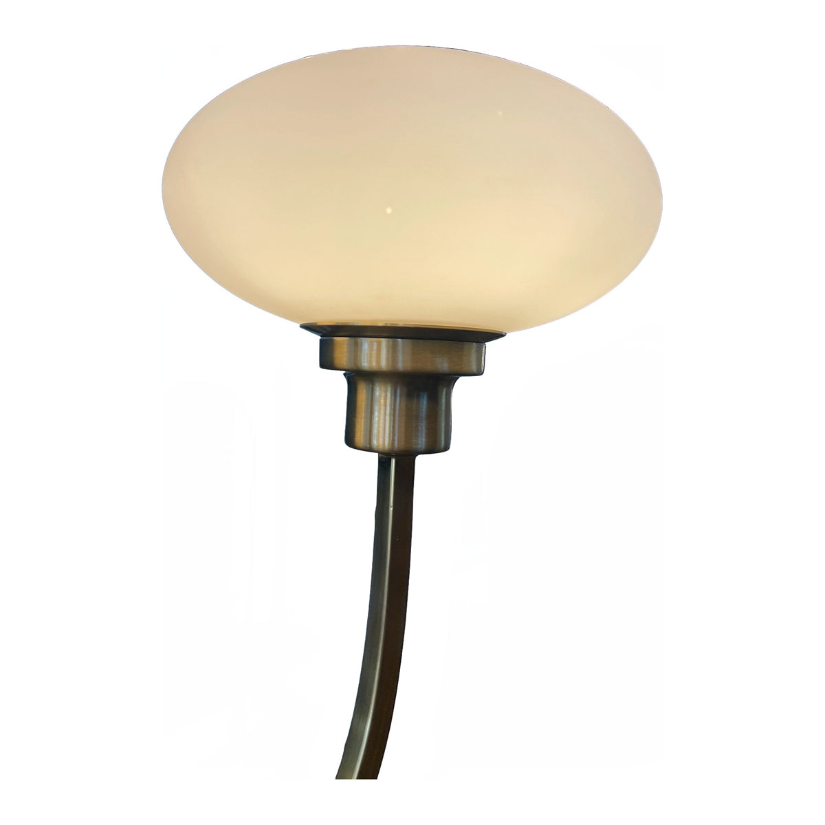 Wegnalls three-arm brass chandelier with opaline glass shades