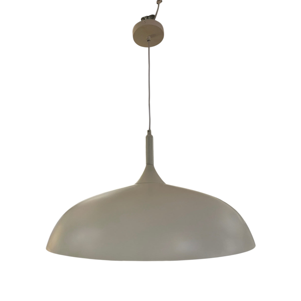 Hopyard chandelier with broad curved white dome shade