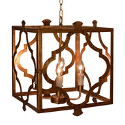 Diamant pendant with open cubic iron frame and vintage brass finish
