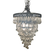 Small tapered chandelier with layered suspended glass teardrops