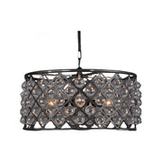 Teardrop cage chandelier with open metal frame and suspended glass teardrops