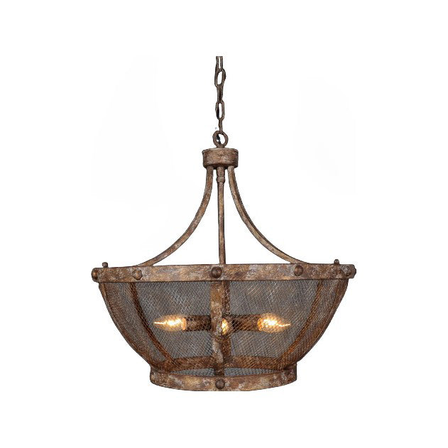 Circular iron lantern with rounded frame and fine mesh on the lower half