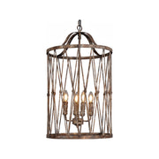 Tall diamond-form hanging lantern in antiqued iron