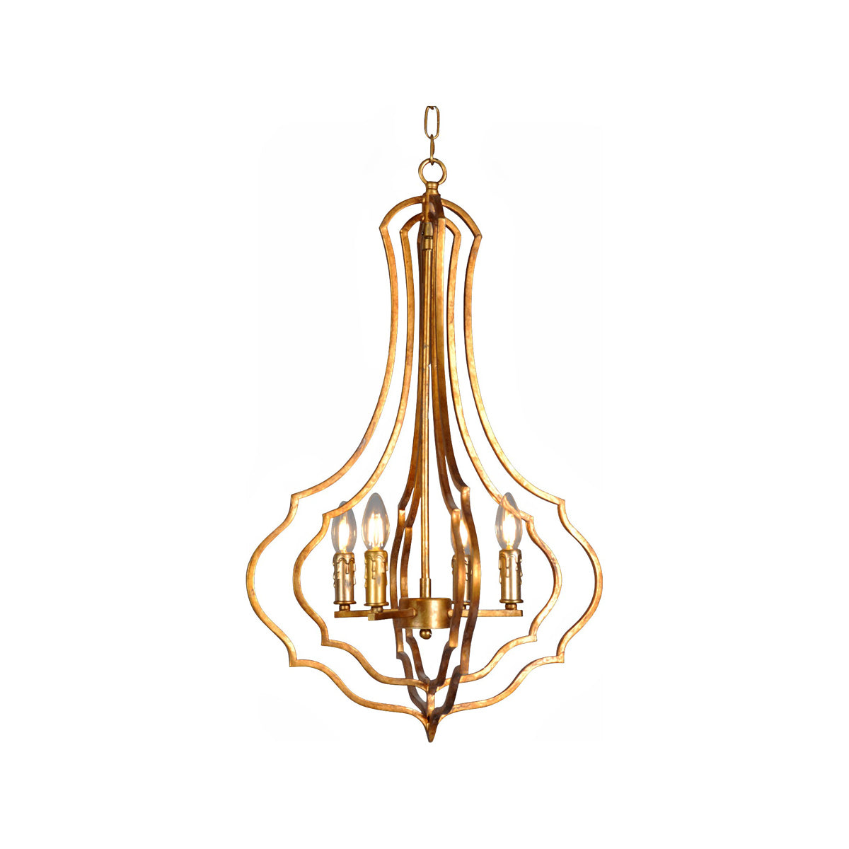 Erada elongated open lantern with flowing ribs in antiqued gold