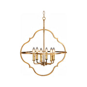 Isna lantern chandelier with open quatrefoil frame in distressed gold