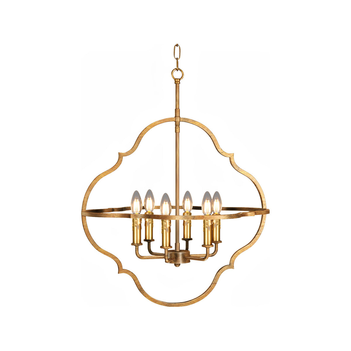 Isna lantern chandelier with open quatrefoil frame in distressed gold