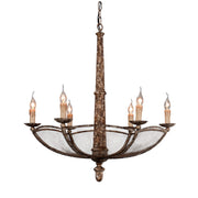 Arez lantern chandelier with candle lights and mesh base in antique rust
