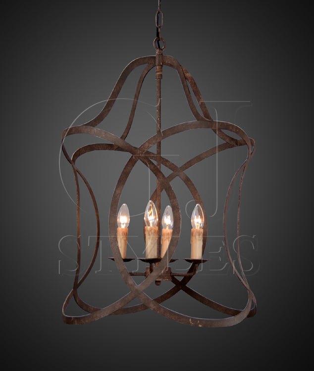 Selma rounded open hanging lantern in antique rust finish